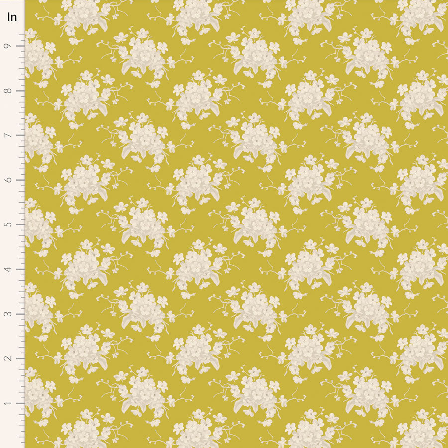 Tilda - Sunday Brunch 100590 White Flower Sour Yellow puuvillakangas