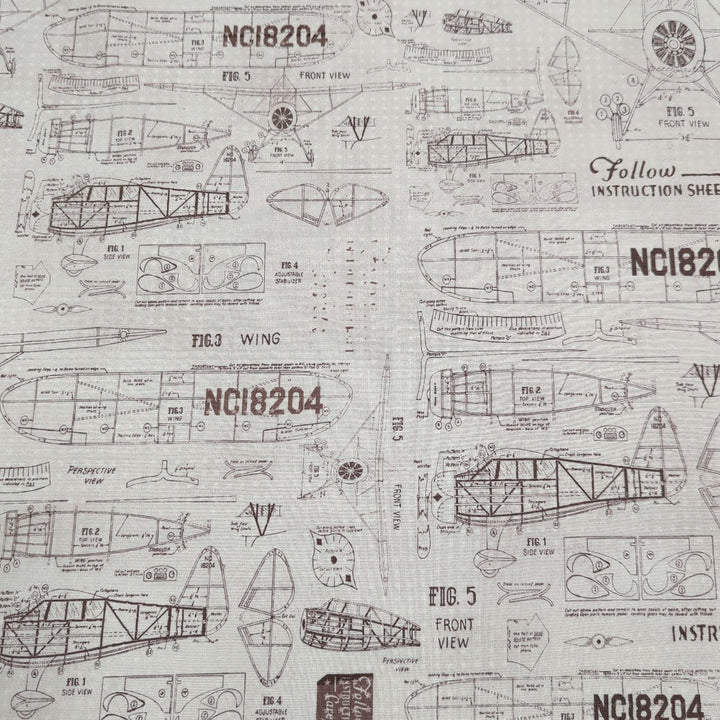 Tim Holtz, Monochrome Model Airplanes PWTH174PARCHMENT Cotton Fabric