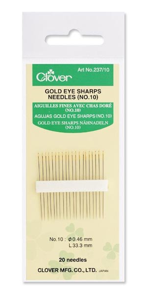 Clover Gold Eye Sharps Needles No:10 237/10 silmäneulat