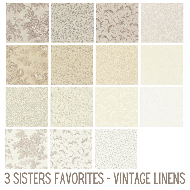 3 Sisters - Favorites Vintage Linens puuvillakangas nippu 15kpl