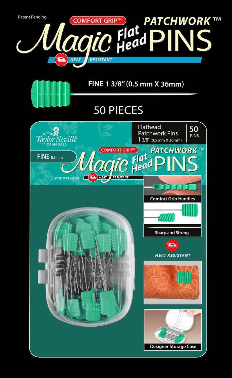Taylor Seville Magic Pins Flathead Patchwork Fine - ohut tilkkutyönuppineulat, 50 kpl pakkaus