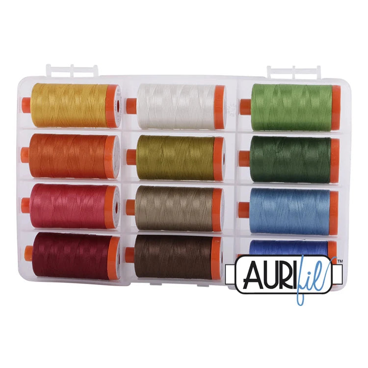 Aurifil Classic Collection – 12 isoa rullaa 50wt puuvillalankaa neutraaleissa ja perusväreissä