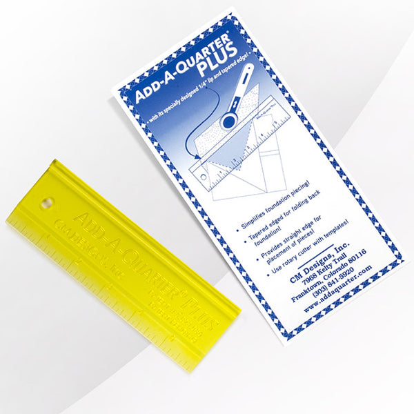 Add-A-Quarter Plus -viivain (5x12cm) paper piecing -tekniikkaan – lisää tarkasti 1/4 tuuman saumavaran ja helpottaa kankaan leikkaamista!
