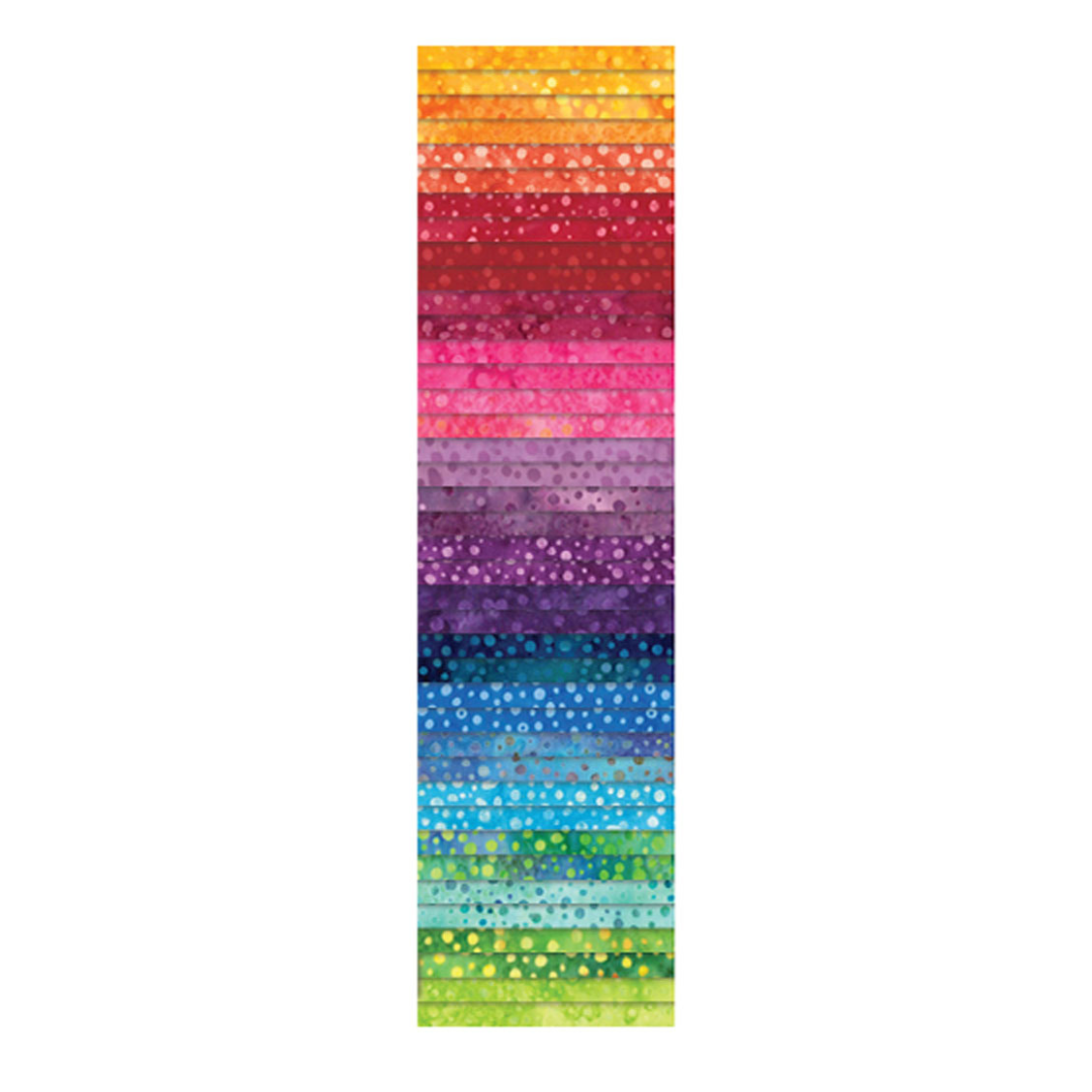 Bali Pop Rainbow kaitalerulla, kirkkaanvärisiä Bali Dots -batiikkikaitaleita, 40 palaa 100% puuvillakangasta.