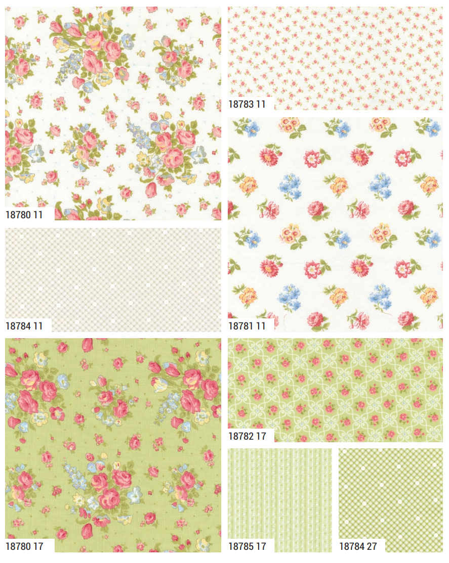 Romanttinen kukkakangas – Memory Lane Moda Fabrics tilkkutöihin