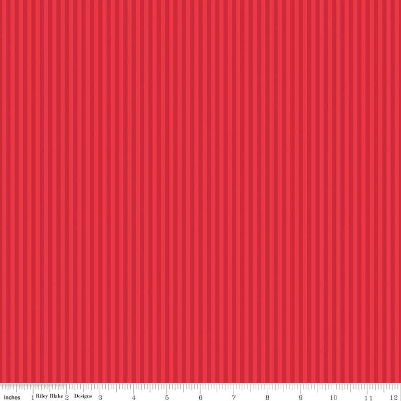Riley Blake Designs 1/8" Tonal Stripes Red raidallinen puuvillakangas, 3 mm leveä punainen raitakuvio, täydellinen tilkkutöihin ja käsitöihin.