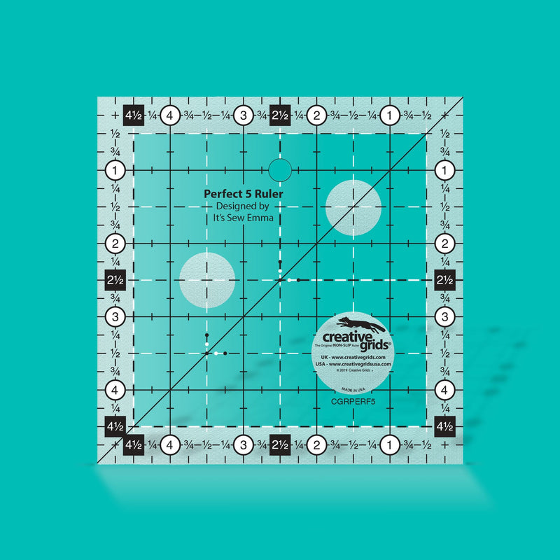 Creative Grids Perfect 5 neliöviivain CGRPERF5, 5 tuuman liukumaton viivain charm-paloille