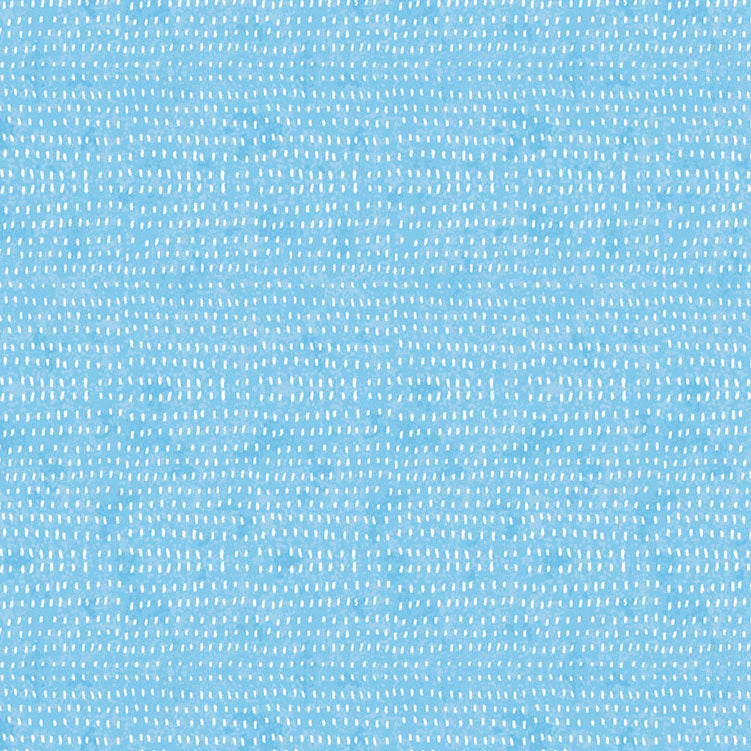 Cori Dantinin suunnittelema Seeds kokoelman Sky sininen puuvillakangas, jossa valkoinen siemenkuvio.