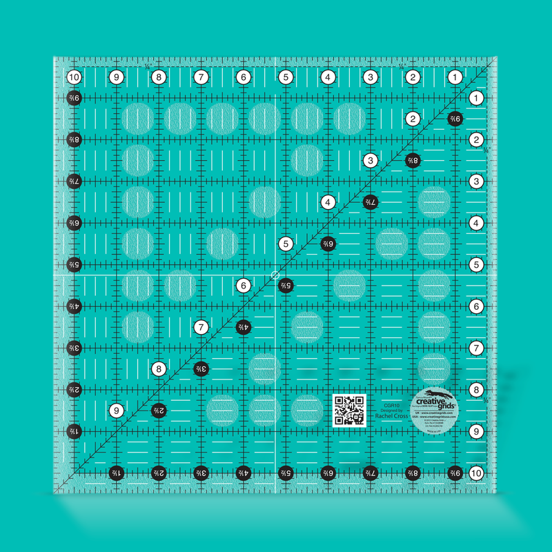 Creative Grids neliöviivain 10.5x10.5 tuumaa CGR10, liukumaton tilkkutyöviivain Rachel Cross