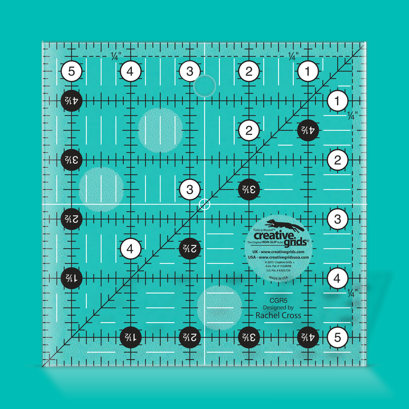 Creative Grids neliöviivain 5.5x5.5 tuumaa CGR5, liukumaton tilkkutyöviivain Rachel Cross