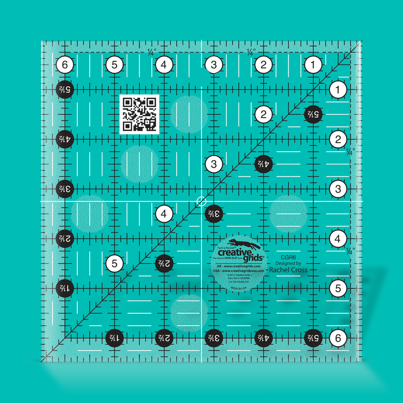 Creative Grids neliöviivain 6.5x6.5 tuumaa CGR6, liukumaton tilkkutyöviivain Rachel Cross
