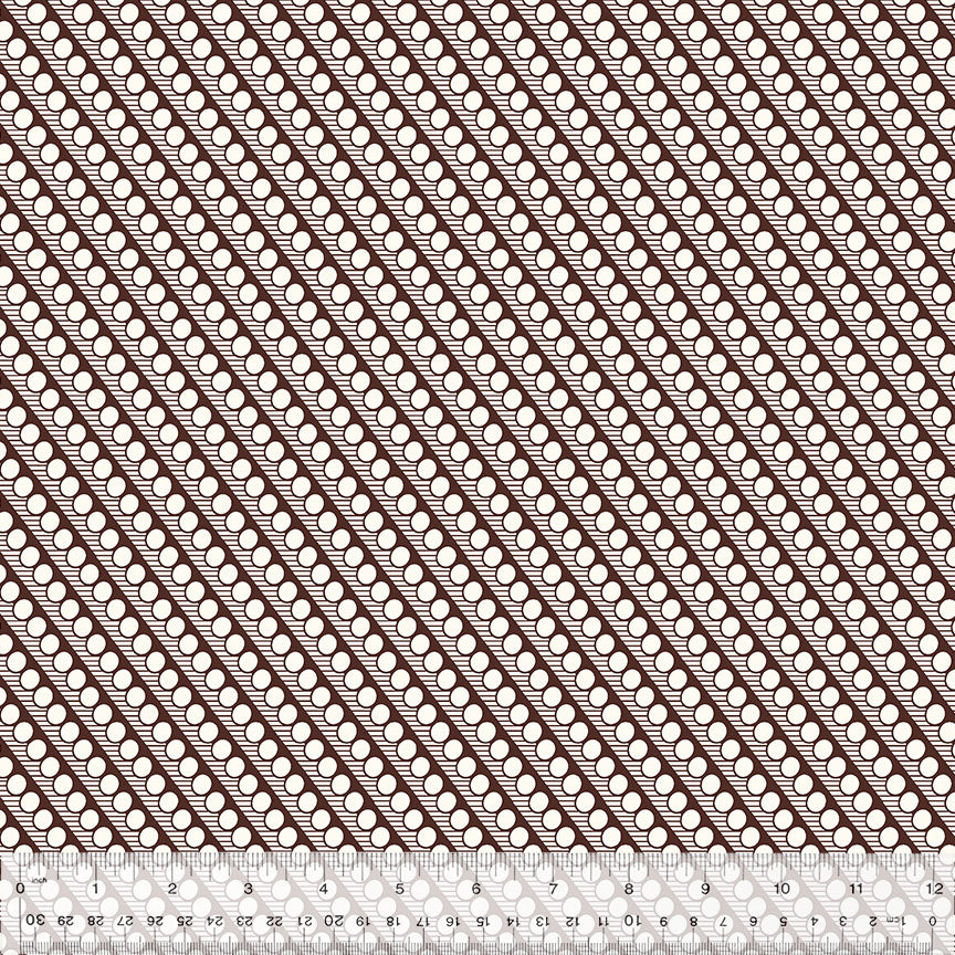 Denyse Schmidt Bonny Diagonal Dot Plum 53645-5 puuvillakangas – tummansävyinen geometrisilla aiheilla kuvioitu kangas tilkkutöihin.