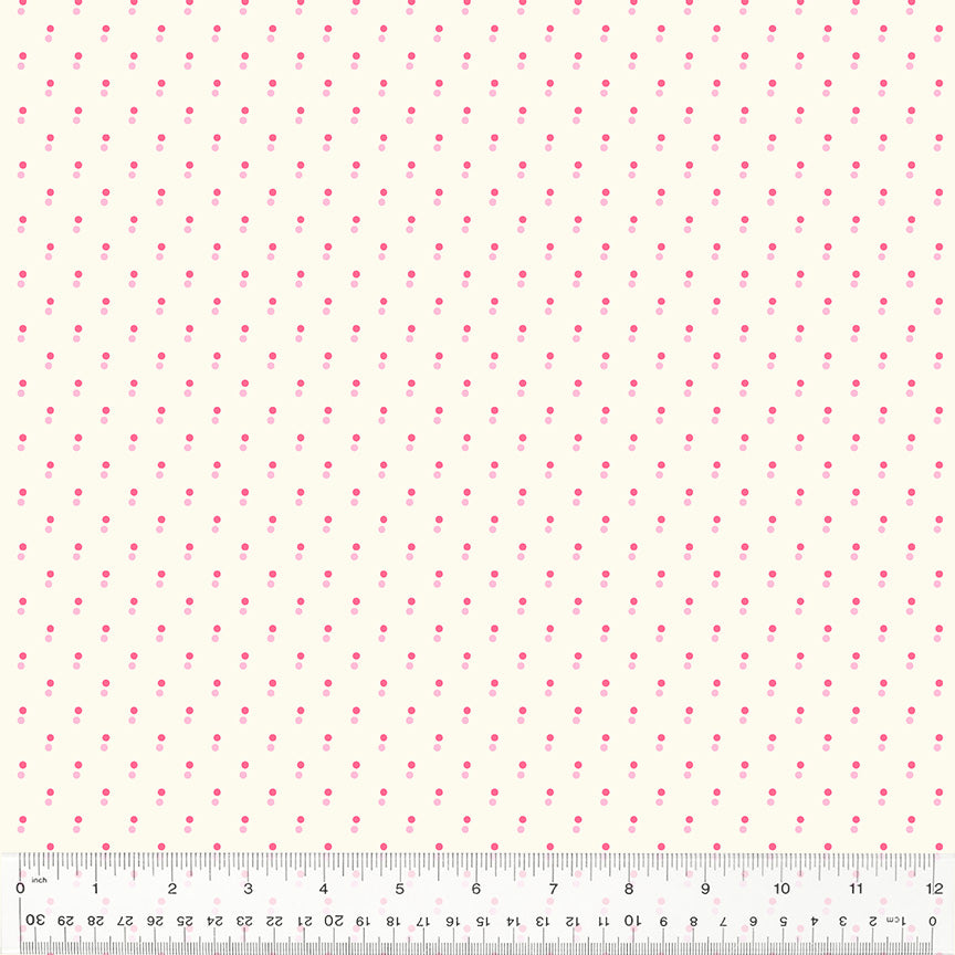 Denyse Schmidt Bonny Double Dot Pink 53648-2 puuvillakangas – vaaleanpunaiset geometrinen täplät vaalealla pohjalla, tilkkutöihin.