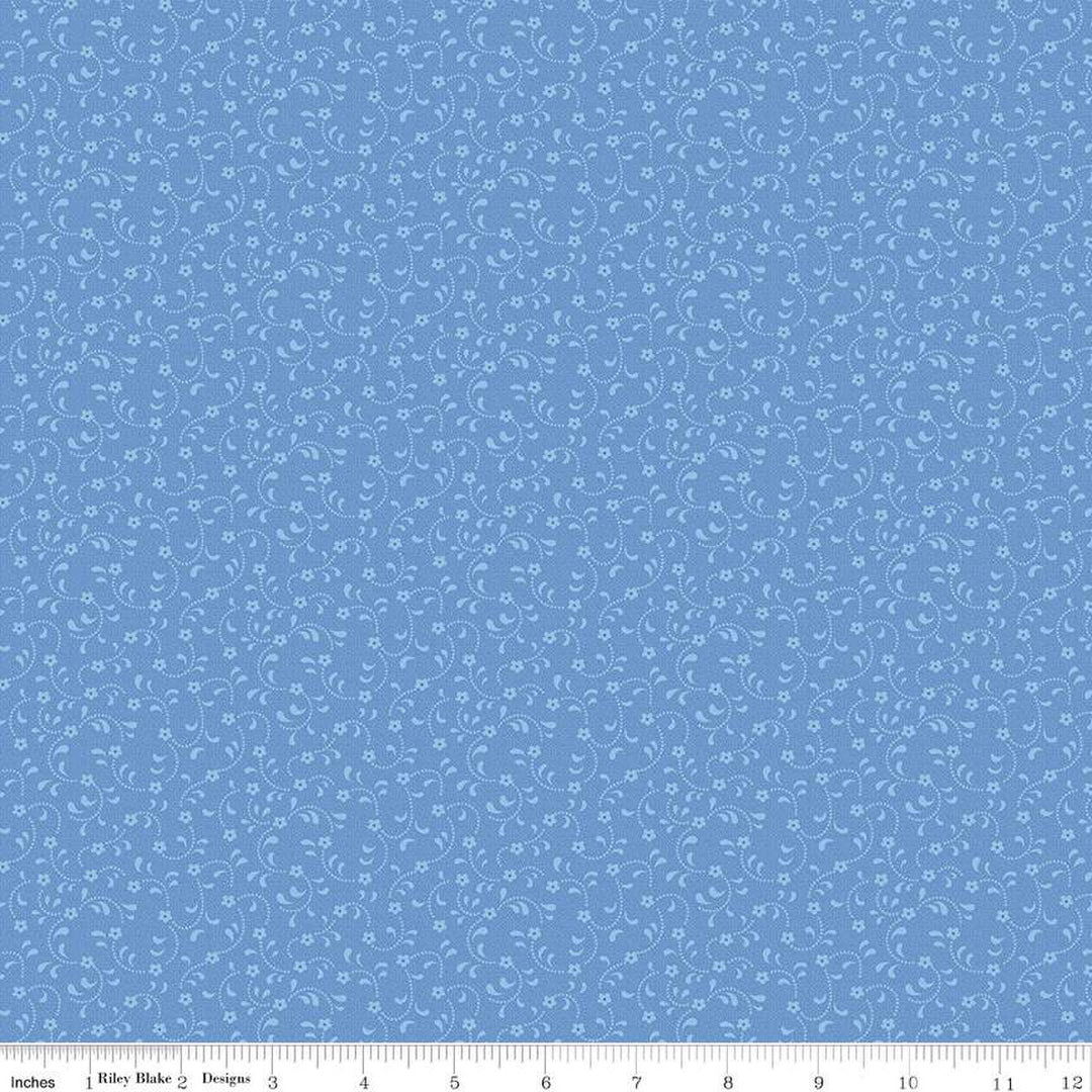 Riley Blake Designs Floret Teal C675-TEAL puuvillakangas, jossa on kukkakuvioita sinisellä taustalla, täydellinen tilkkutöihin ja ompeluprojekteihin.