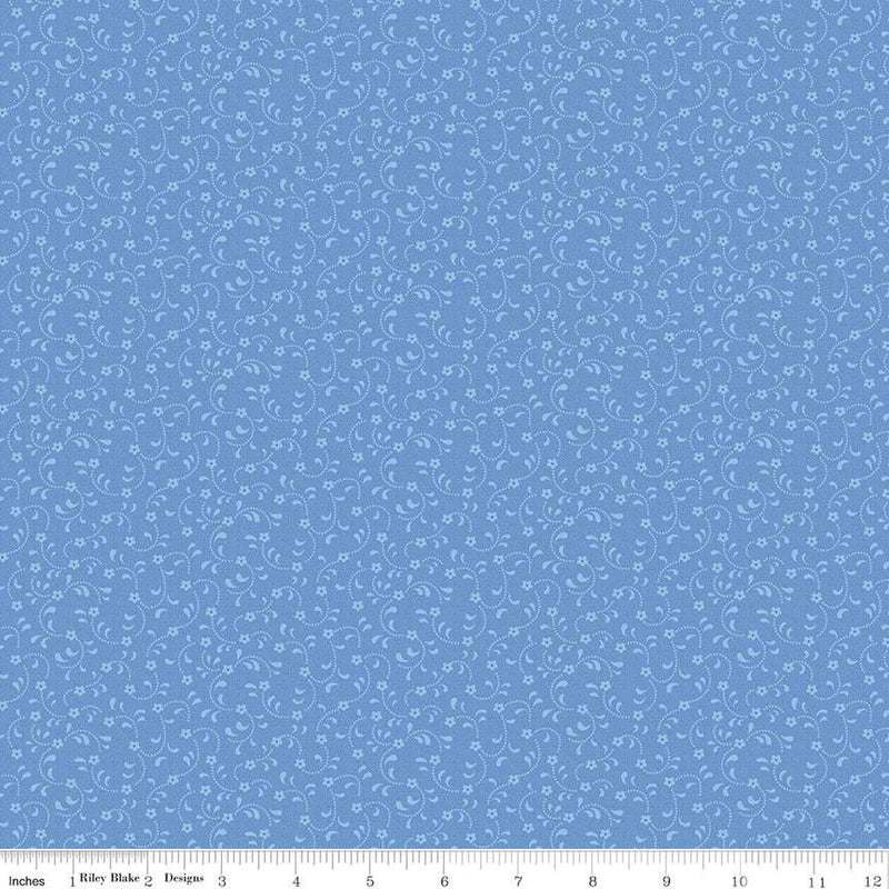 Riley Blake Designs Floret Teal C675-TEAL puuvillakangas, jossa on kukkakuvioita sinisellä taustalla, täydellinen tilkkutöihin ja ompeluprojekteihin.