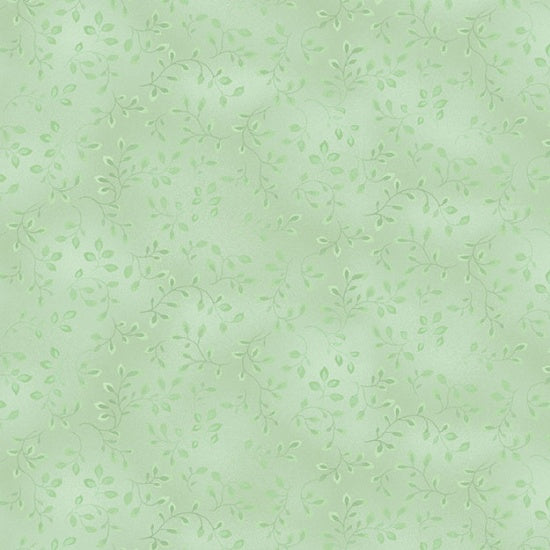 Vaaleanvihreä Folio Basics Celery -puuvillakangas, jossa sävysävyinen köynnöslehtikuosi