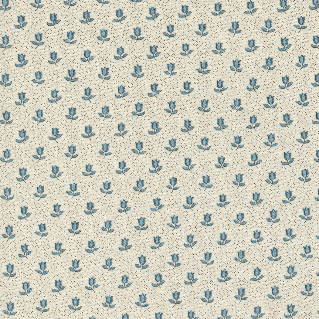 French Generalin suunnittelema Antoinette kokoelman Champagne Pearl French Blue 13955-12 puuvillakangas, pienet siniset kukat