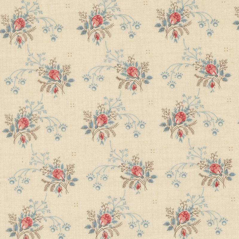 French General Fleur de Paris Primvere Florals Pearl puuvillakangas vaalea pohja romanttisella vintage kukkakuosilla