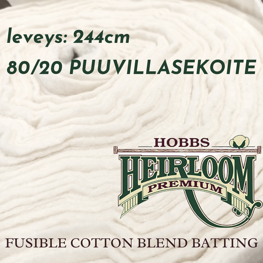 Hobbs Heirloom Fusible 80/20 -vanurulla, leveys 244 cm. Kaksipuoleinen silitettävä puuvilla/polyesterivanu tilkkutöihin ja käsityöprojekteihin.