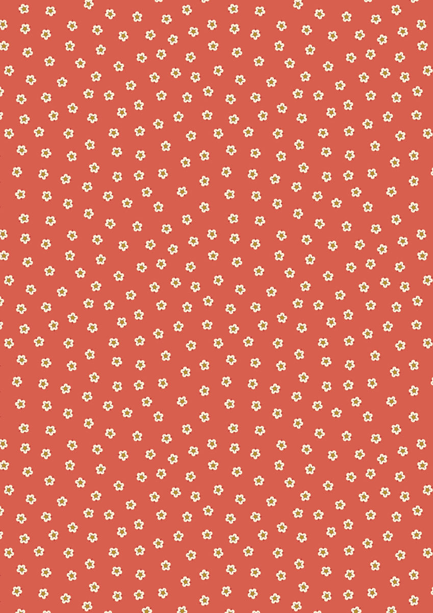 Lewis and Irene kankaiden Isabella kokoelman Bramley Floral on Reddish A852.2 puuvillakangas, pienet kukkakuviot punaisella pohjalla