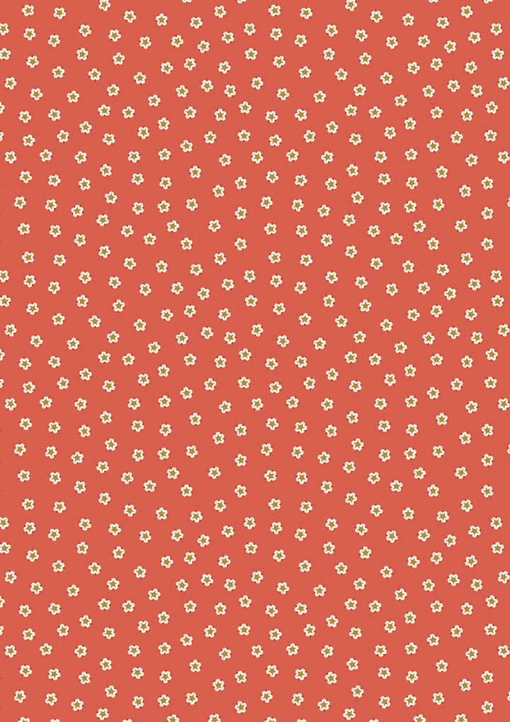 Lewis and Irene kankaiden Isabella kokoelman Bramley Floral on Reddish A852.2 puuvillakangas, pienet kukkakuviot punaisella pohjalla
