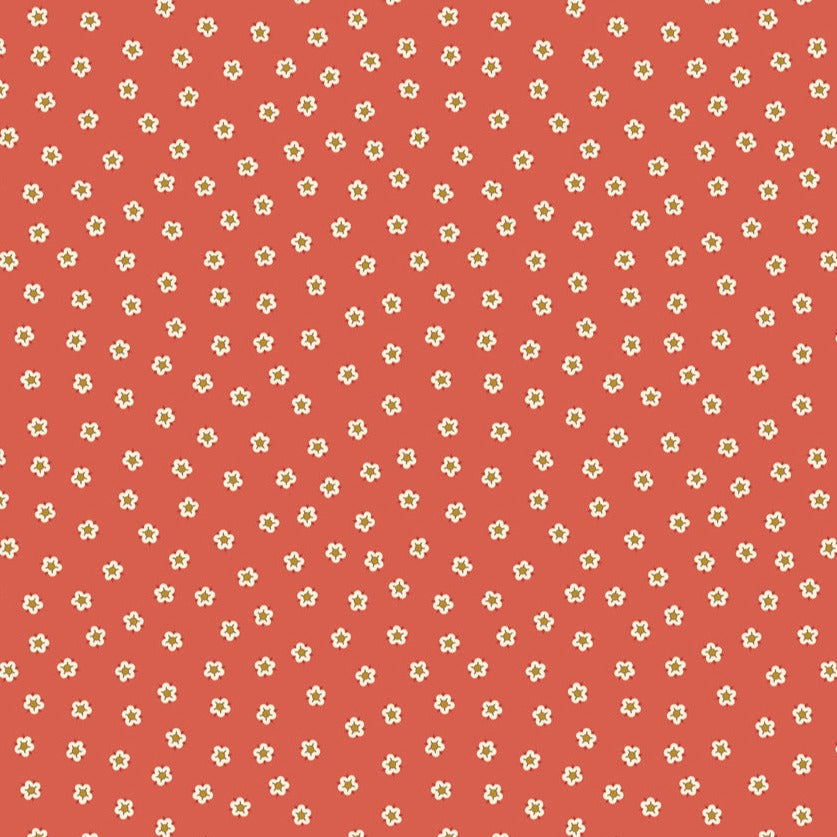 Lewis and Irene kankaiden Isabella kokoelman Bramley Floral on Reddish A852.2 puuvillakangas, pienet kukkakuviot punaisella pohjalla