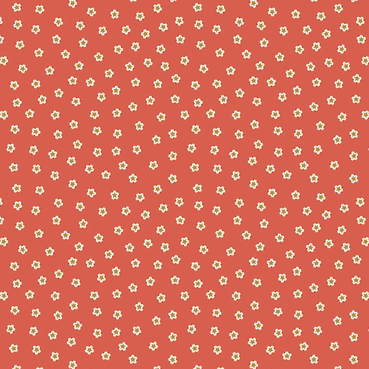 Lewis and Irene kankaiden Isabella kokoelman Bramley Floral on Reddish A852.2 puuvillakangas, pienet kukkakuviot punaisella pohjalla