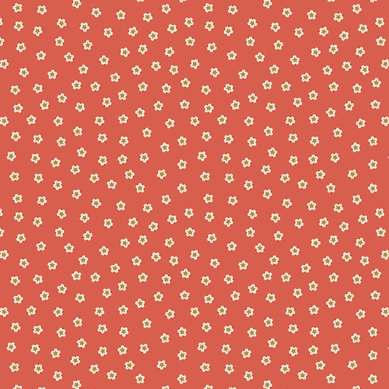 Lewis and Irene kankaiden Isabella kokoelman Bramley Floral on Reddish A852.2 puuvillakangas, pienet kukkakuviot punaisella pohjalla