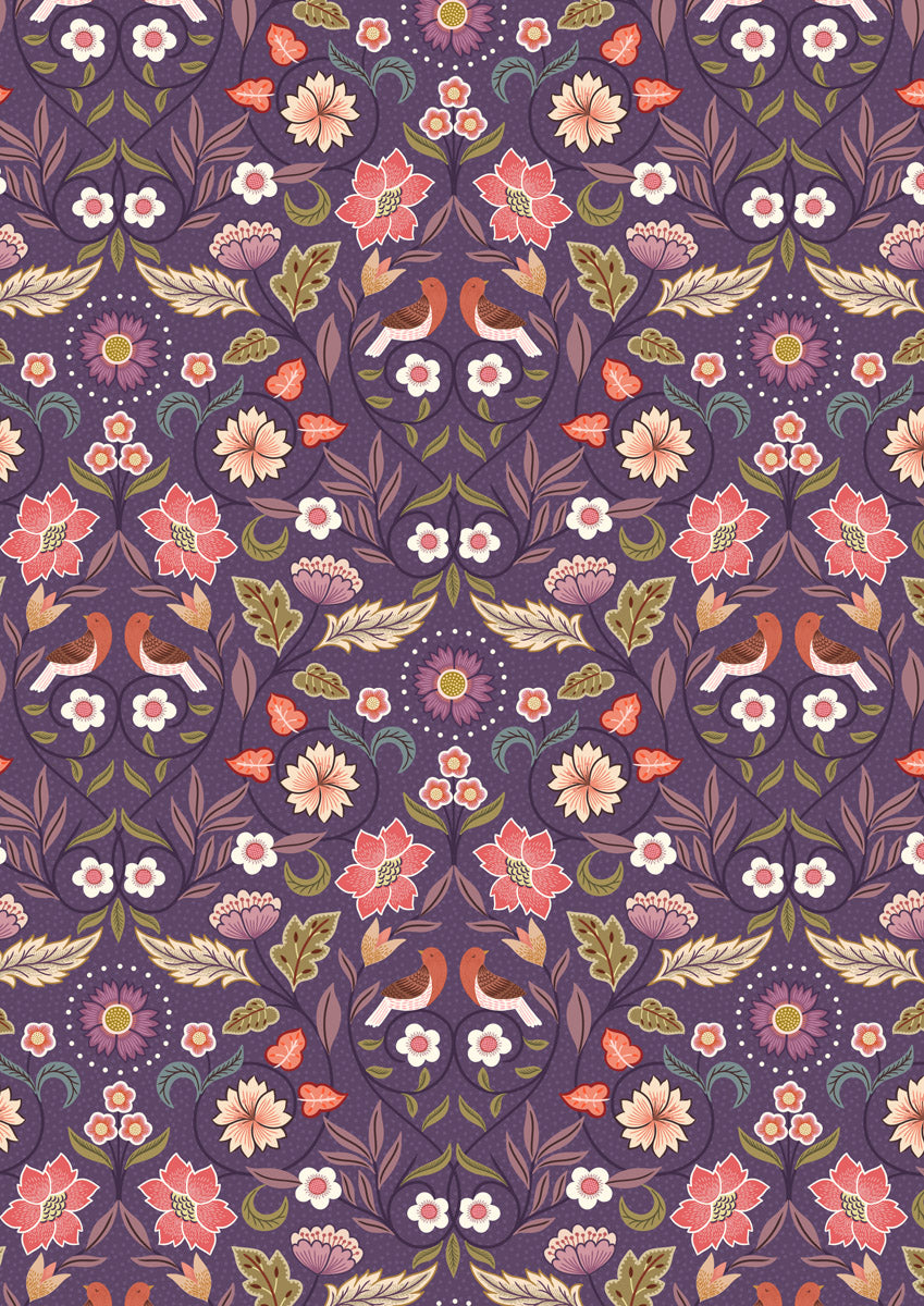 Lewis & Irene Isabella-kokoelman Dark Plum A851.3 laadukas 100% puuvillakangas, jossa virtaavat kukkakuviot ja lämpimät sävyt. Täydellinen tilkkutöihin ja käsitöihin.