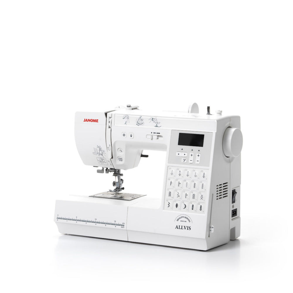 Janome Allvis 740DC elektroninen ompelukone kouluille ja harrastajille – 40 ommelta, LED-valo, LCD-näyttö ja 5 vuoden takuu.
