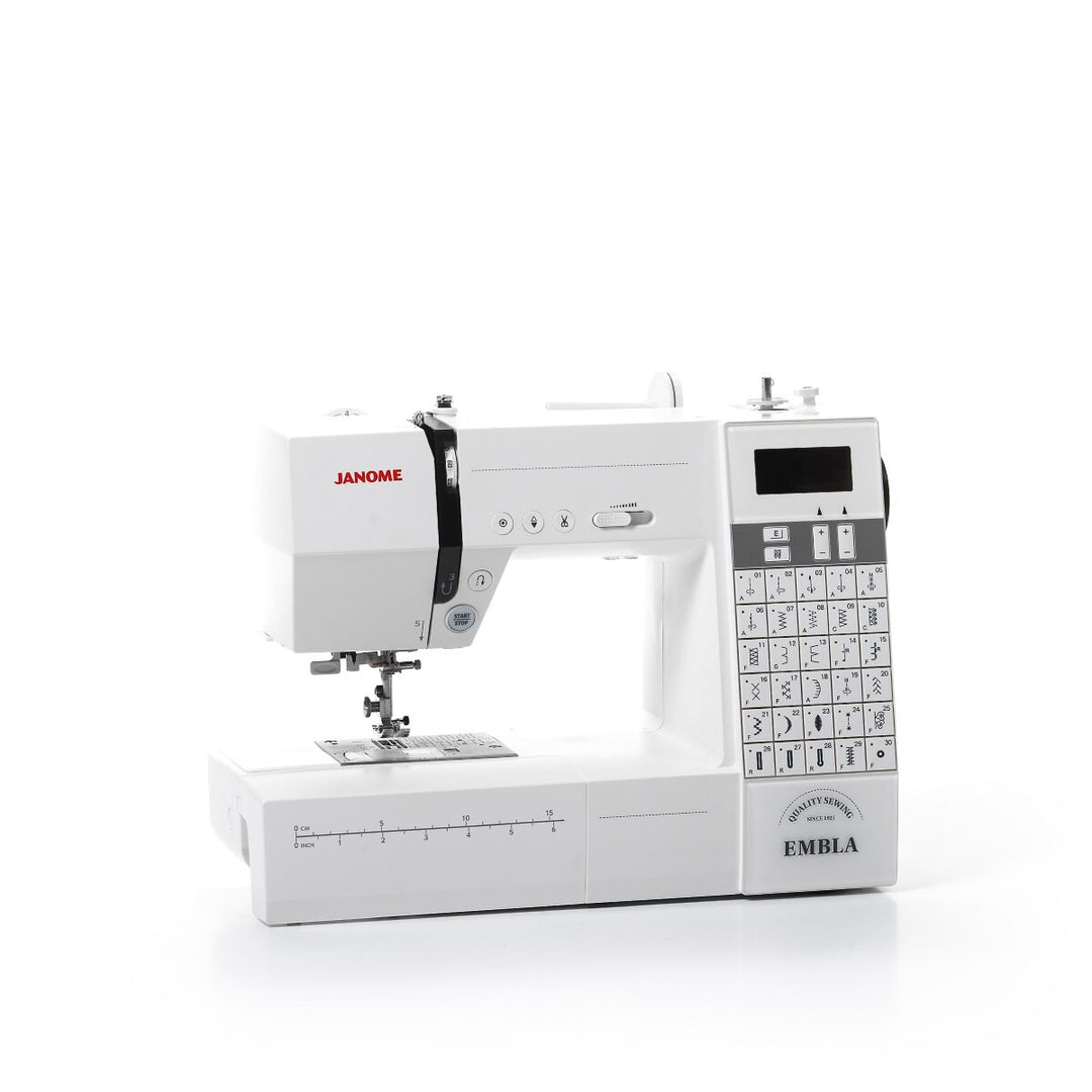 Janome Embla 6030DC - elektroninen ompelukone, 30 ommelta, langanleikkuri ja neulanlangoittaja.