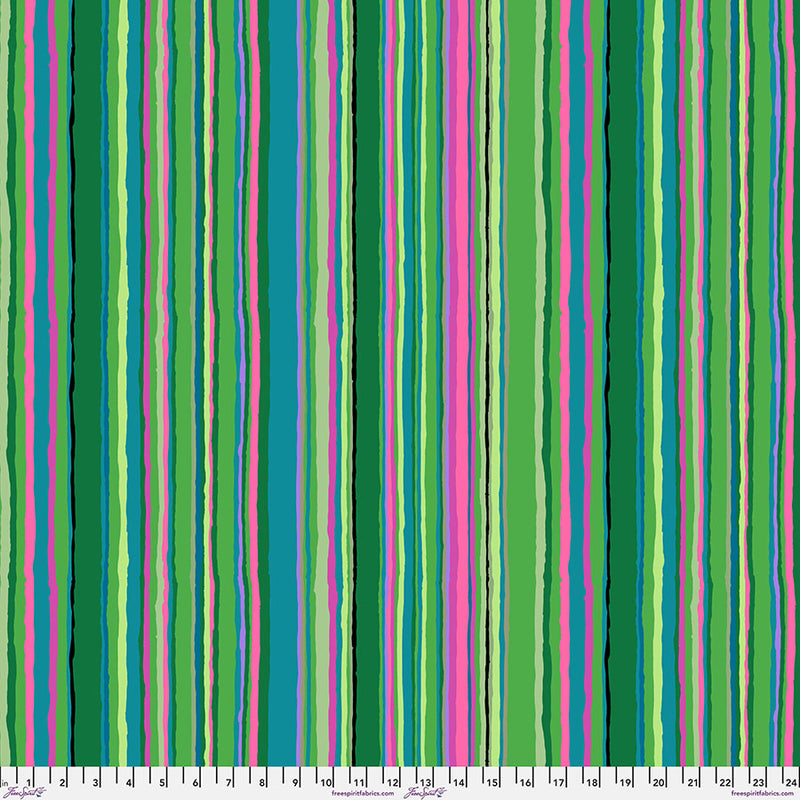 Kaffe Fassett Echo Stripe Green -kangas, käsinmaalatun näköiset raidat vihreässä sävyissä – PWGP209.GREEN