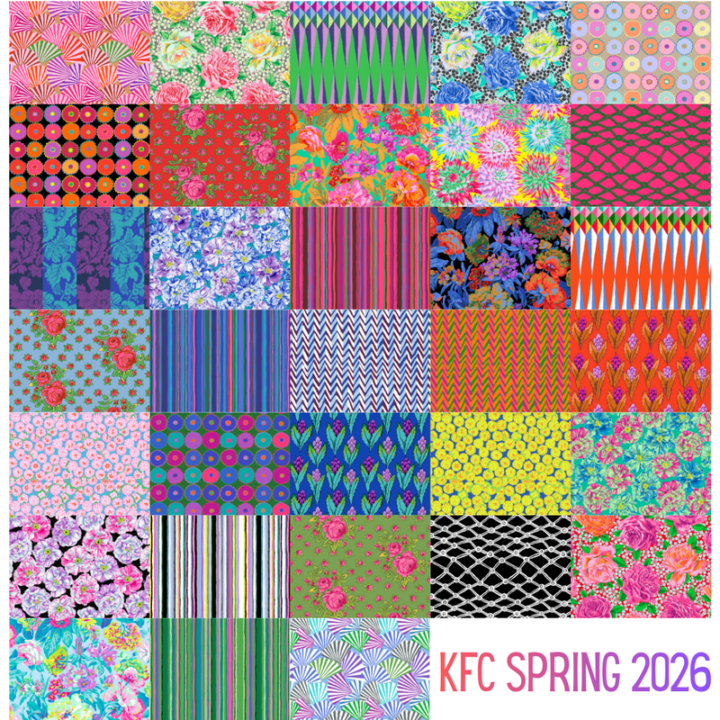 Kaffe Fassett Collective Spring 2026 Fat Quarter kangasnippu 33 kpl värikkäitä tilkkutyökankaita