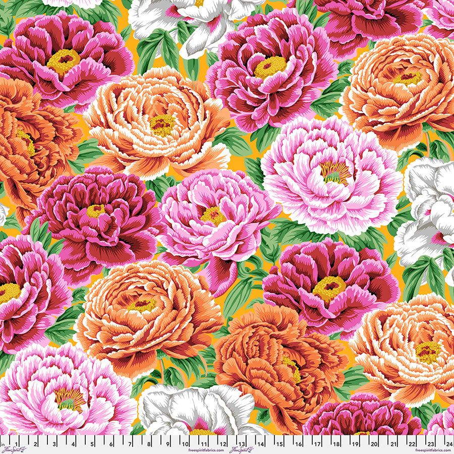 Kaffe Fassett Collective - Tibetan Peony Warm PWPJ136.WARM puuvillakangas, August 2025 -kokoelma, tilkkutyö- ja käsityökangas.