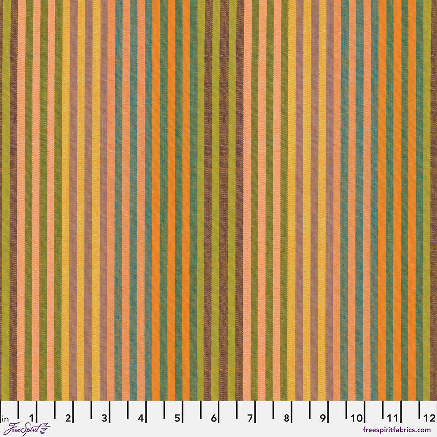 Kaffe Fassett Woven Stripes Caterpillar Stripe Sunshine -kangas keltaisen raidoilla, 100% puuvillaa, ihanteellinen tilkkutöihin ja ompeluprojekteihin.