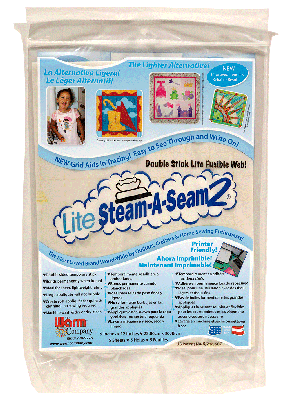 Kaksipuoleinen Lite Steam-A-Seam liimaharso applikaatioihin ja tilkkutöihin, leveys 23 x 30 cm, 5kp arkkia