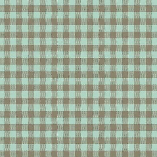 Gingham Sky beesi-turkoosi ruutukuosinen puuvillakangas – Laundry Basket Quilts Quiltessential kokoelma.