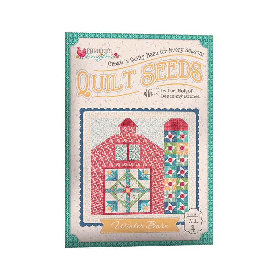 Lori Holt Farmer's Daughter Quilt Seeds™ Winter Barn -tilkkutyöohje 71 cm lato-tilkkublokin ompeluun keräiltävässä siemenpussissa.