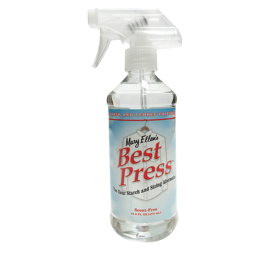 BestPress Hajusteeton tärkkisuihke 473ml, kirkas ei-aerosolipullo, joka palauttaa kankaiden napakkuuden, tasoittaa rypyt ja suojaa kankaita ompelun ja silityksen aikana.