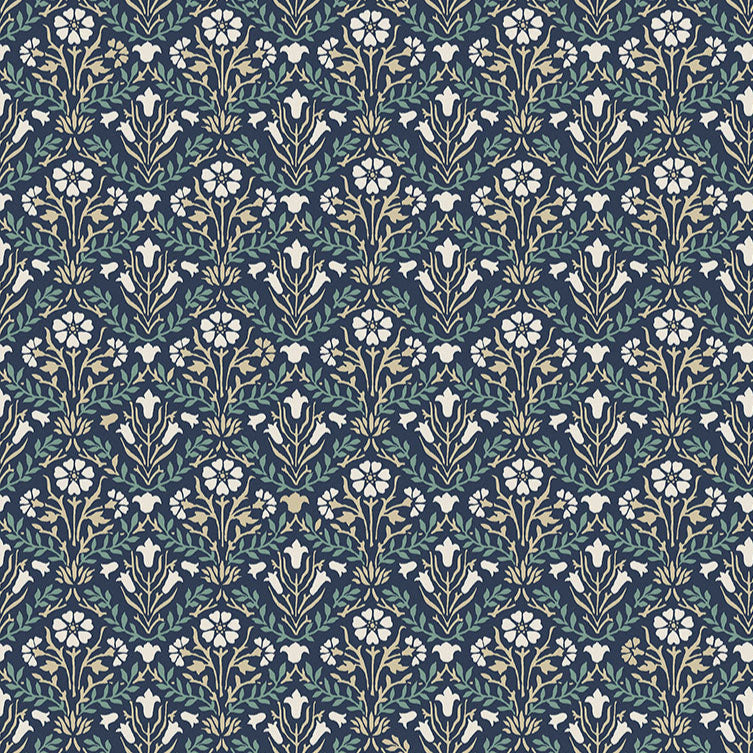 Original Morrs&Co.n suunnittelema Buttermere kokoelman Bellflowers Navy, valkoinen kukkia tummansinisella pohjalla