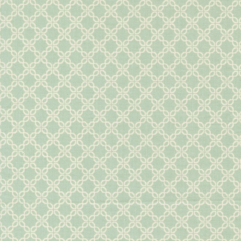 Vaaleanvihertävä My Sew Quilty Life Sunbonnet Lattice Dusty Blue puuvillakangas, vaalea ruudukkokuvio