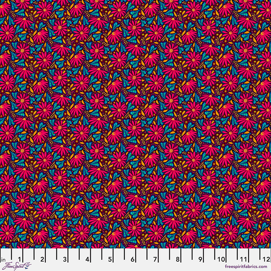 Susan Rouge -puuvillakangas, Language of Flowers -kokoelmasta, suunnittelija Odile Bailloeul, Free Spirit Fabrics, romanttinen kukkakuvio