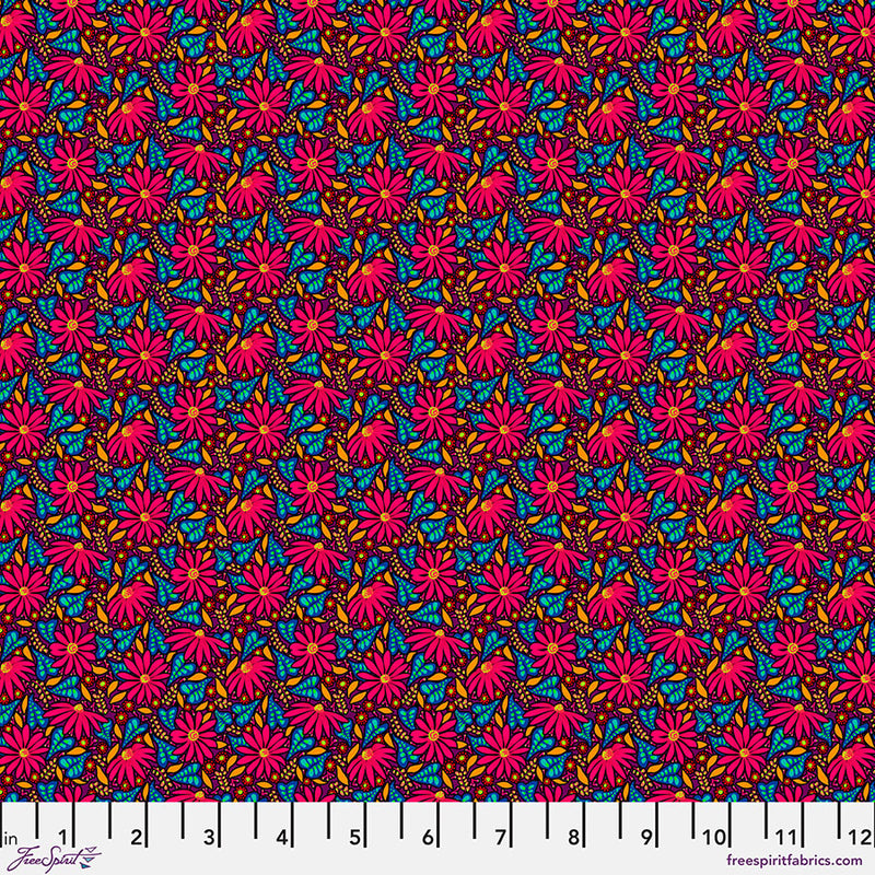 Susan Rouge -puuvillakangas, Language of Flowers -kokoelmasta, suunnittelija Odile Bailloeul, Free Spirit Fabrics, romanttinen kukkakuvio
