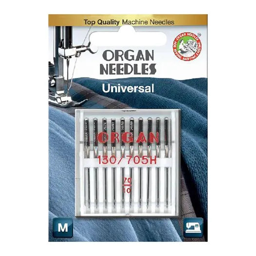 Organ Universal 70/10 ompelukoneneulat – 10 kappaleen pakkaus ohuen kankaan tarkkaan ompeluun.
