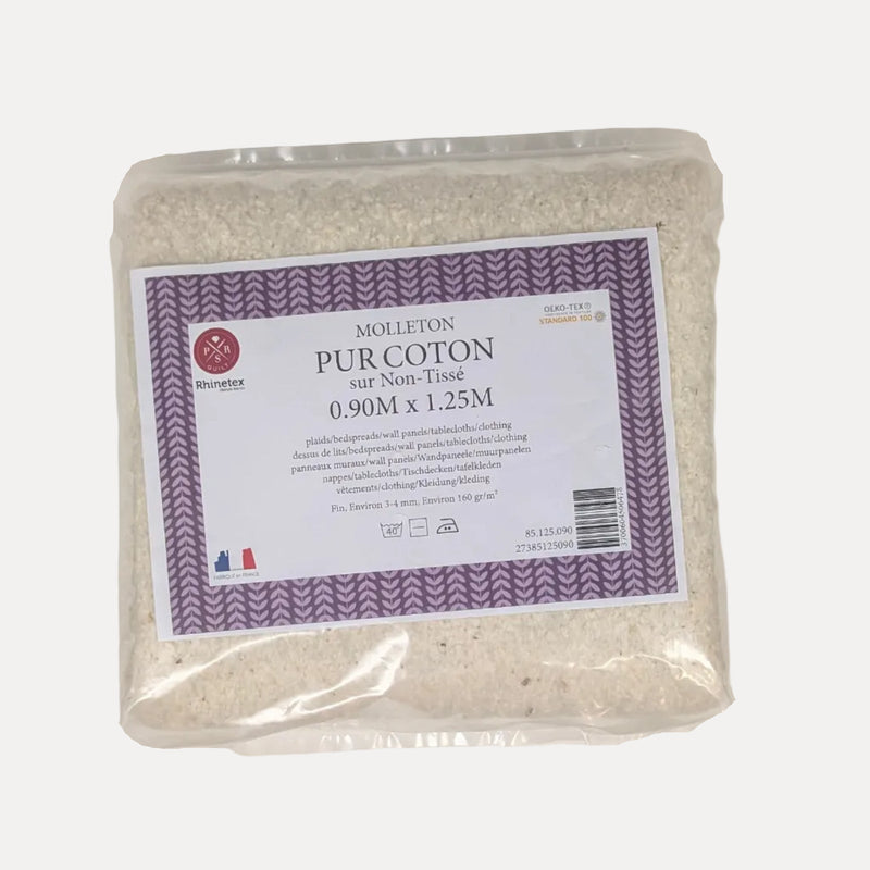 Pur Coton -puuvillavanute kuitukankaalla, 0,90 x 1,25 m, n. 160 g/m² – tilkkutöihin, peitteisiin ja seinäpaneeleihin