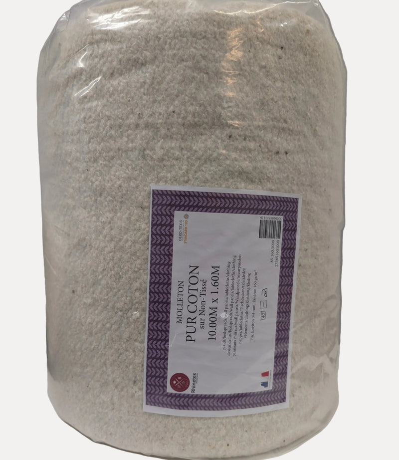 Pur Coton -puuvillavanute kuitukankaalla, 10 x 1,60 m, n. 160 g/m² – tilkkutöihin, peitteisiin ja seinäpaneeleihin