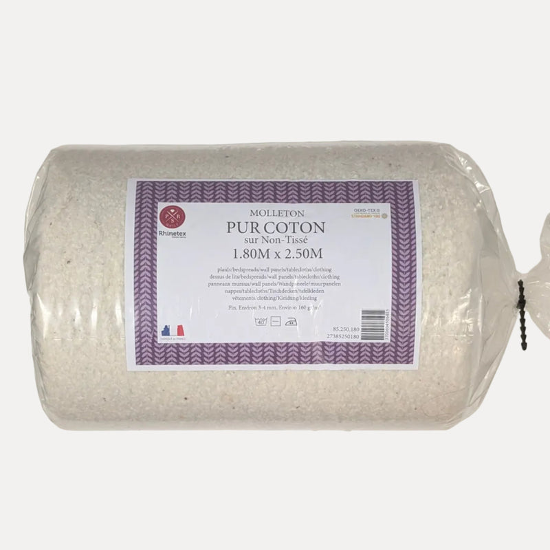 Pur Coton -puuvillavanute kuitukankaalla, 1,80 x 2,50 m, n. 160 g/m² – tilkkutöihin, peitteisiin ja seinäpaneeleihin