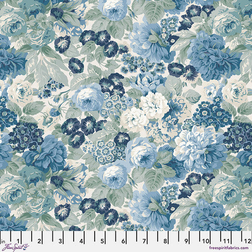 Sanderson - Southwold Blue Rose& Peony Medium Blue PWSA017.BLÅT bomullstyg