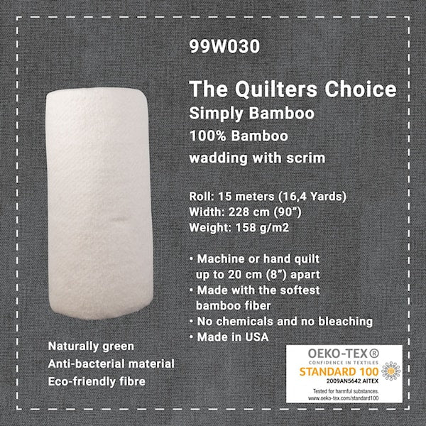 Quilters Choice Simply Bamboo bamboo batting, 228cm wide