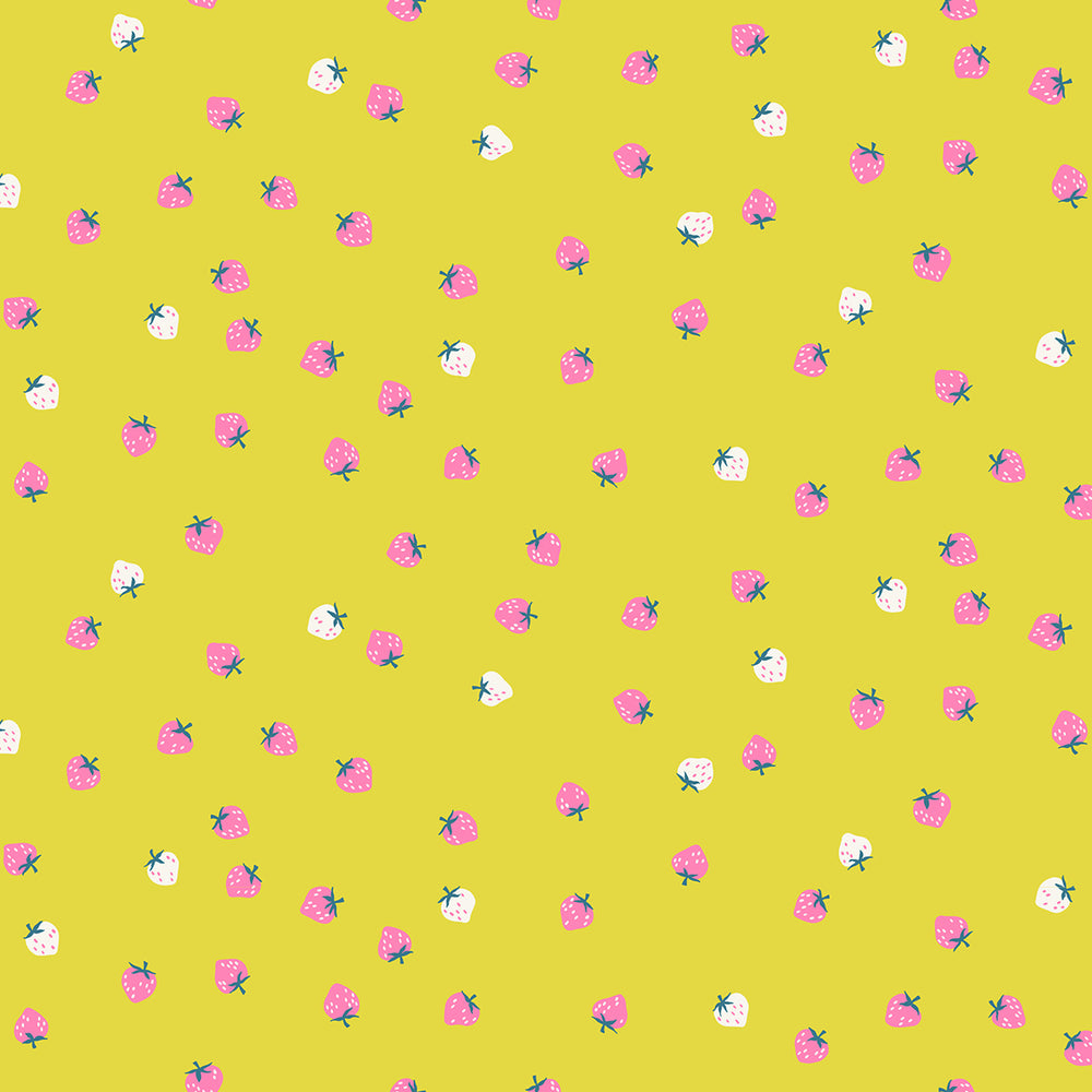 Moderni mansikkakuvioinen puuvillakangas tilkkutöihin, Ruby Star Society